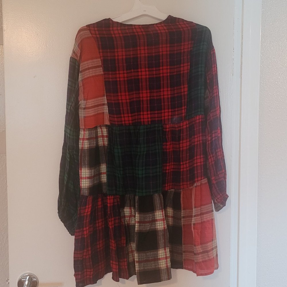 Patchwork Plaid Babydoll Dress